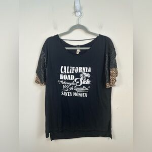 NWT Free People Black California Graphic Tee Size XS Rocker Moto